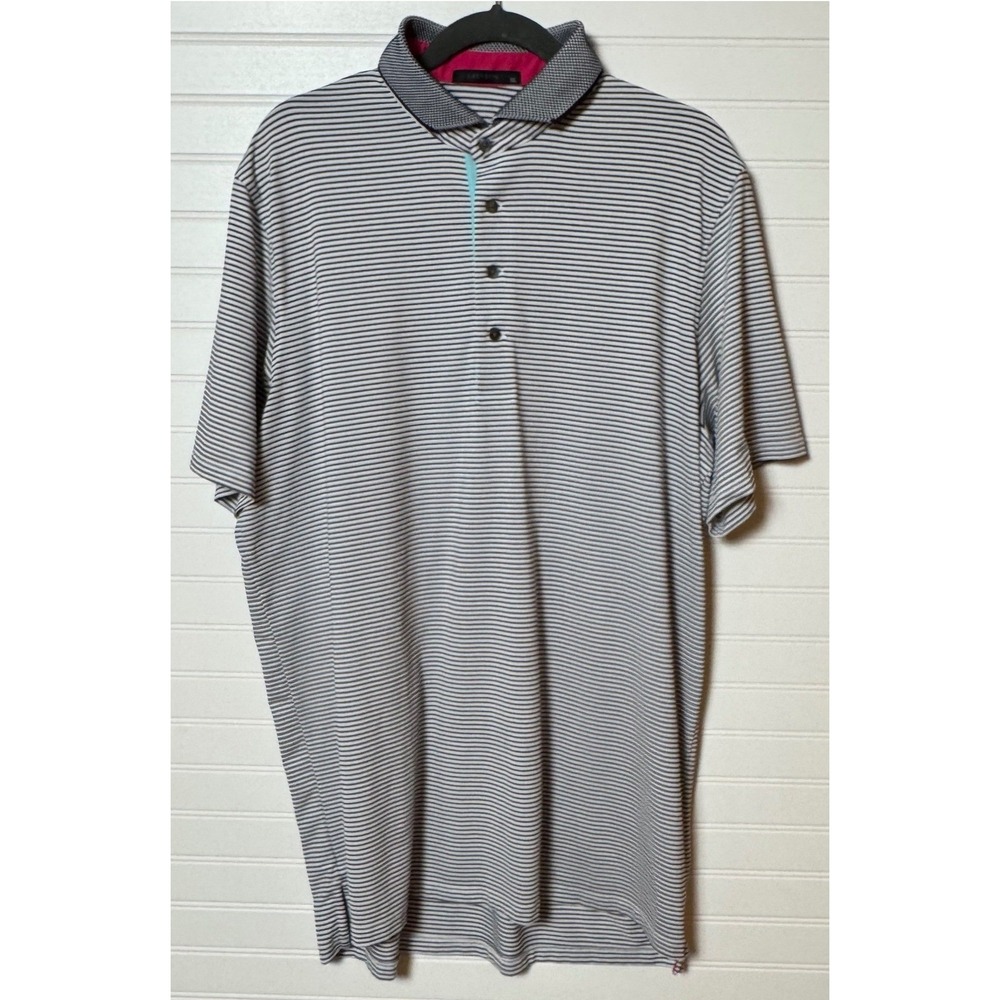 Greyson Mens XL Striped Golf Polo Shirt Short Sleeve Performance Stretch Blue